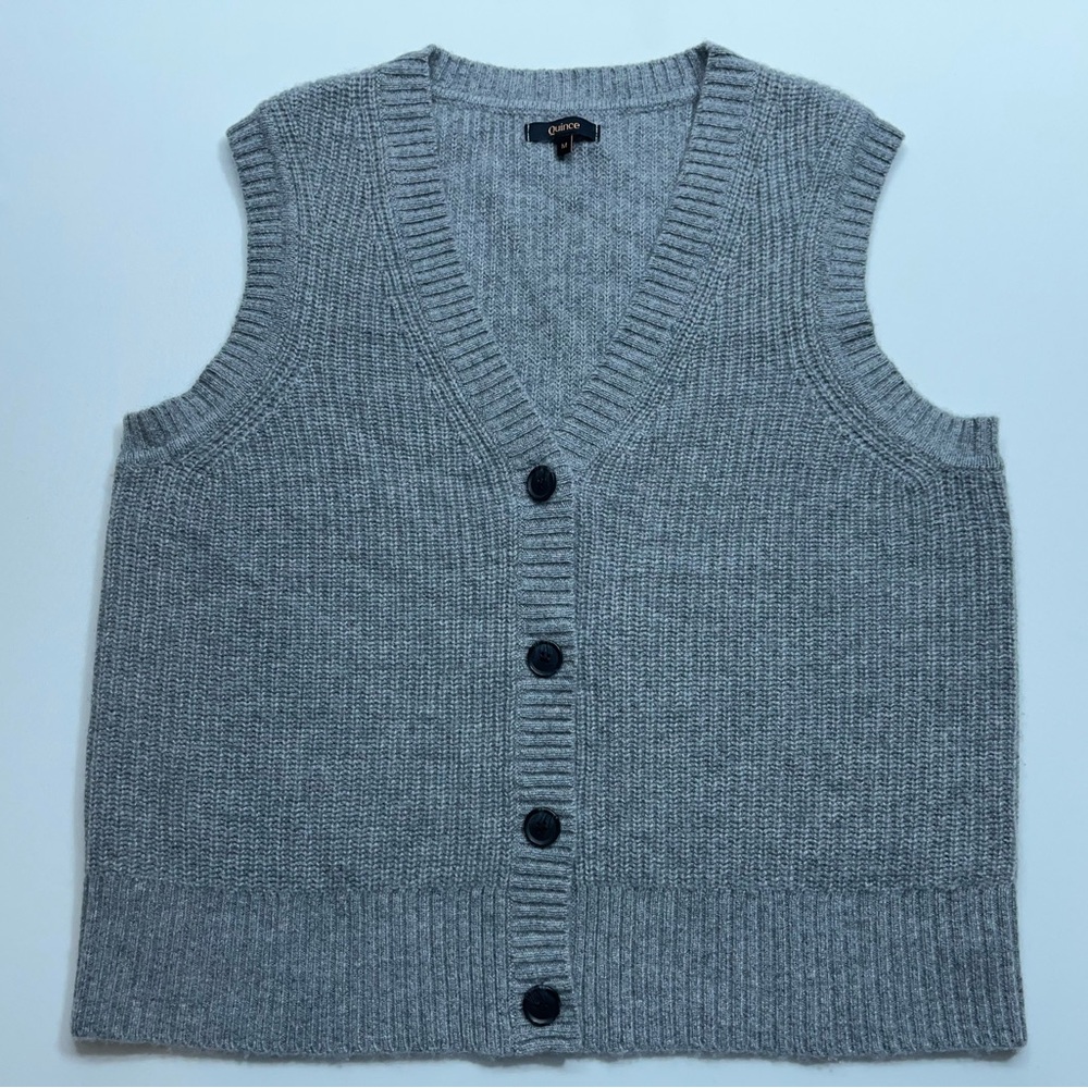 Quince Gray Knit Button-Front Sweater Vest